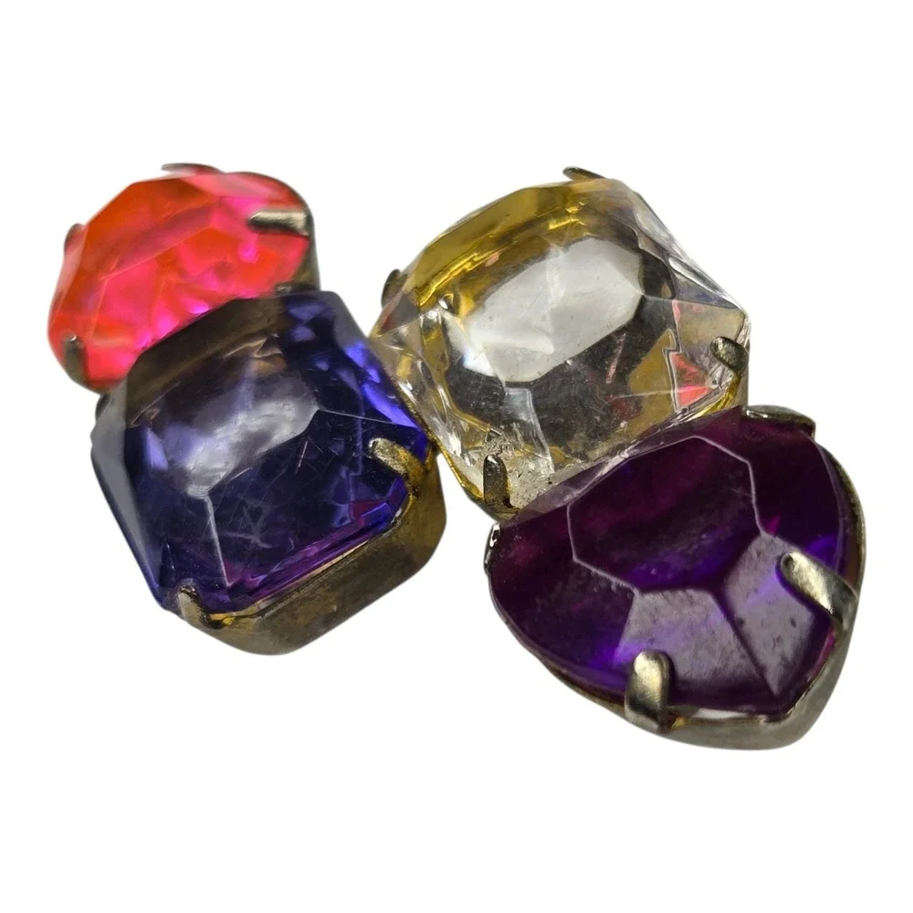 Vintage Brooch Glass Multi Heart Emerald Cut Rhinestone Vintage Pin Pink Purple